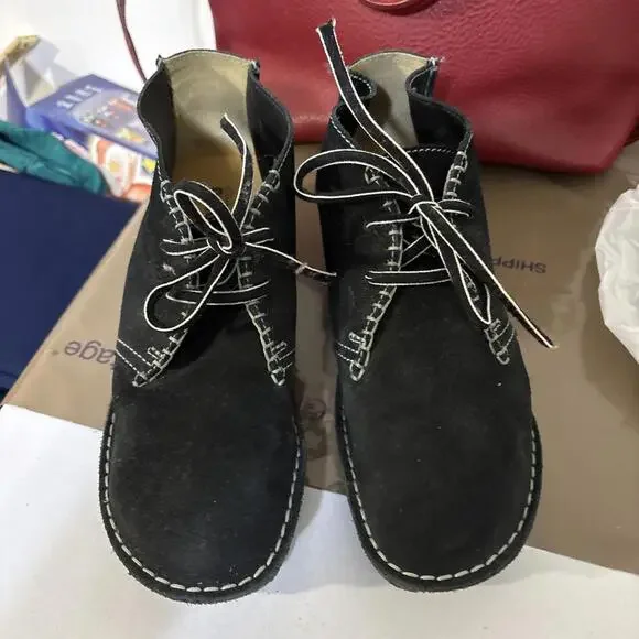 CLARKS ORIGINALS US10 Faraway Canyon Booties Black Leather Wedge Crepe Soul - Picture 1 of 12